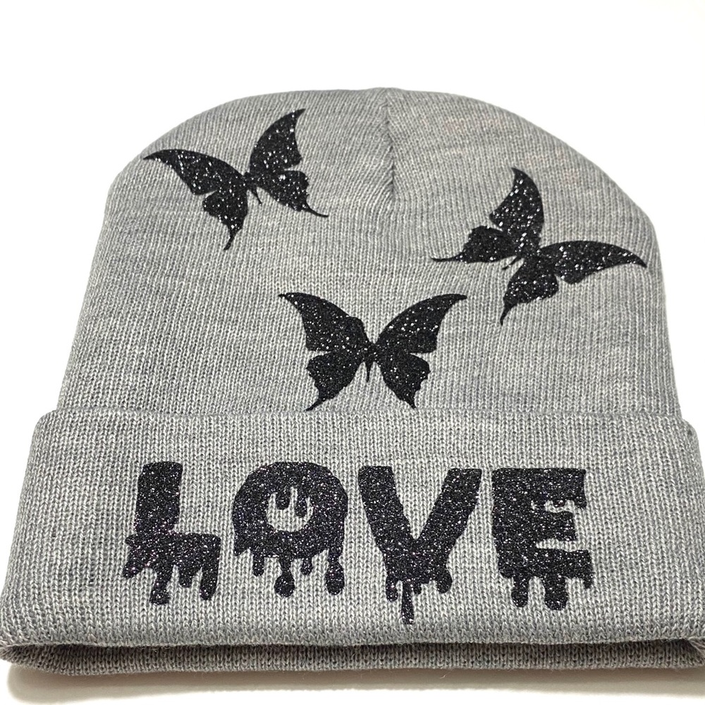 Winter Skully Beanie Hat with Love Quote